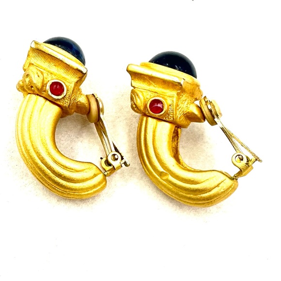 Vintage CINER ? Gold Mogul Poured Glass Clip On Earrings - Picture 5 of 12